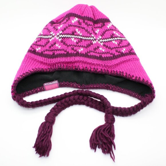 COLUMBIA Knit Snow Ski Pink Winter Tassels Hat - One Size - Picture 1 of 2